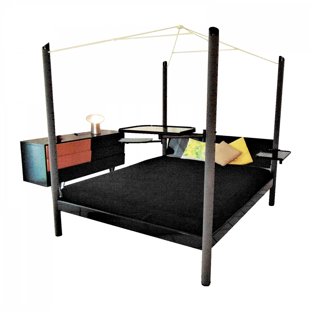 Canopy Bed and Chest of Drawers Dark Lacquer, Sormani, Italy, 1989 1070225