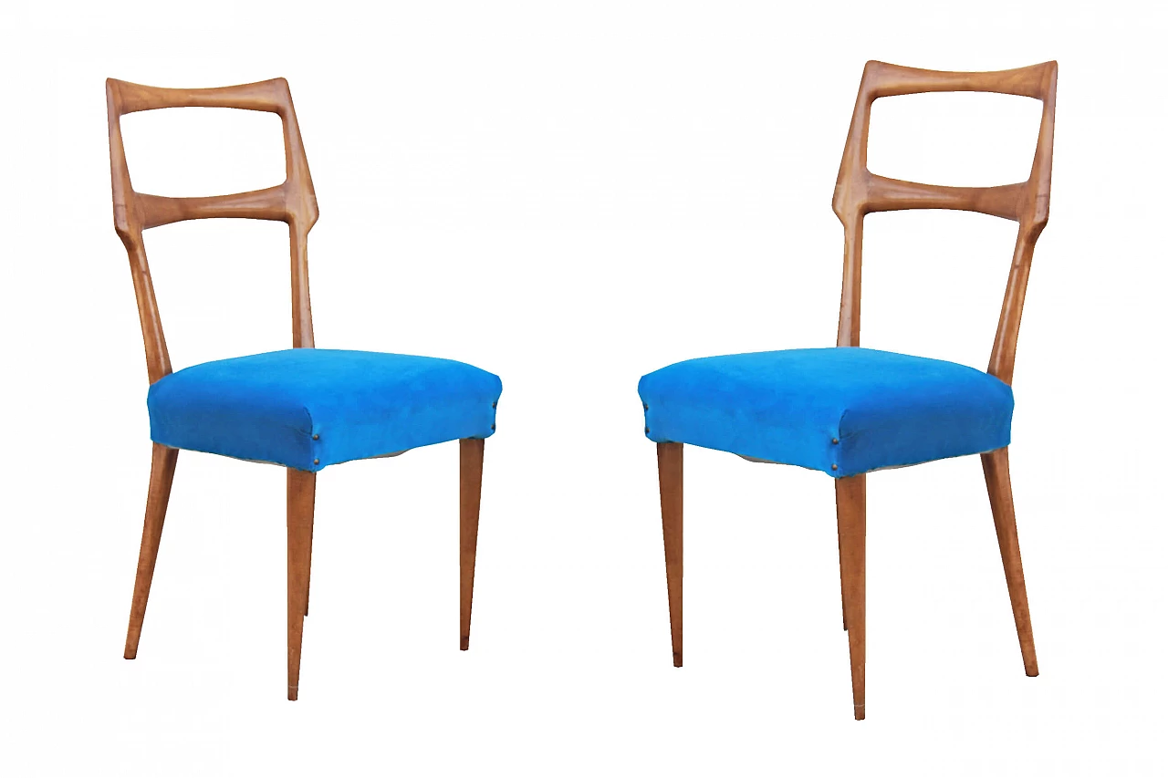 Due sedie in velluto blu, anni '40 1070252