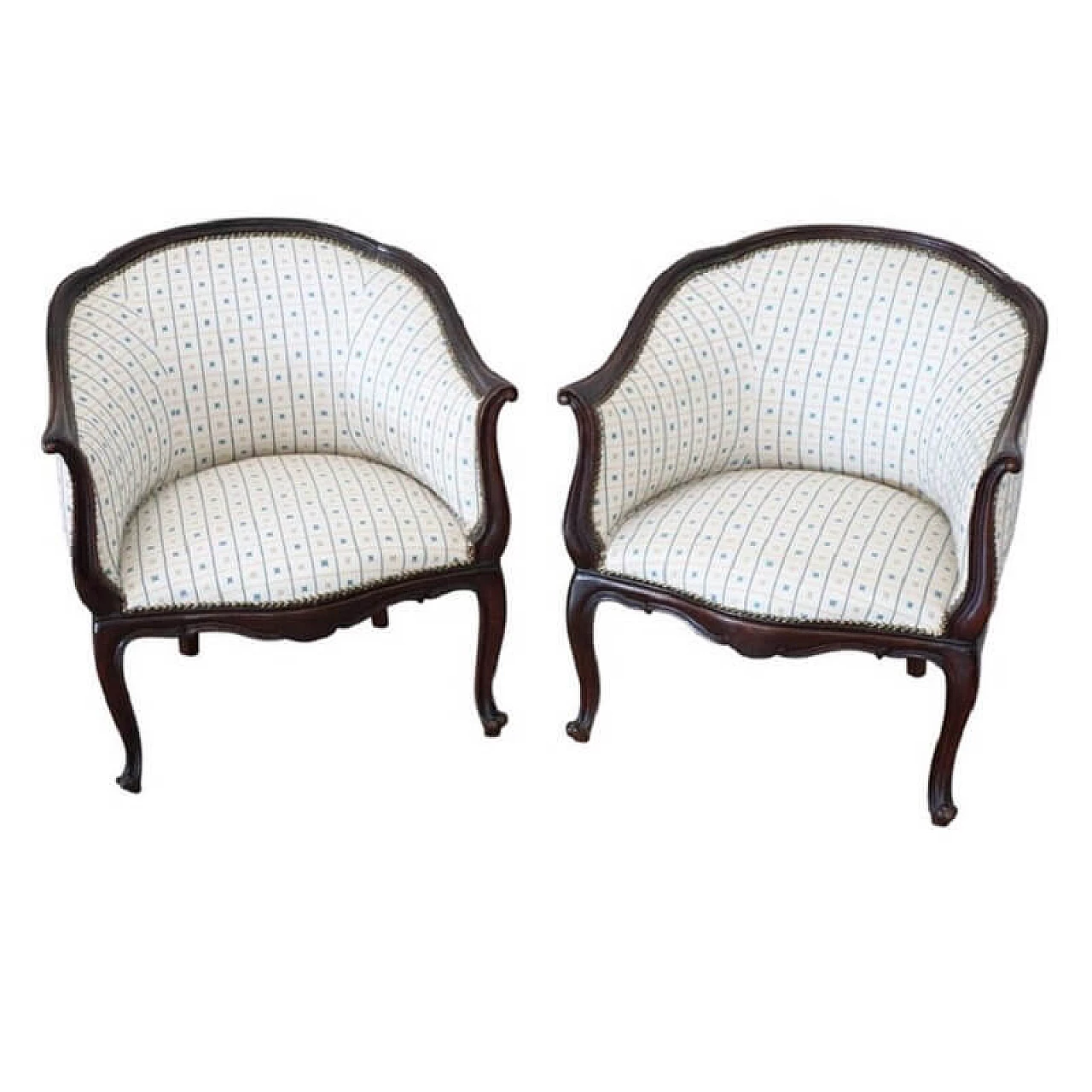 Coppia di poltrone antiche in noce restaurate, primi sec. XX 1070341