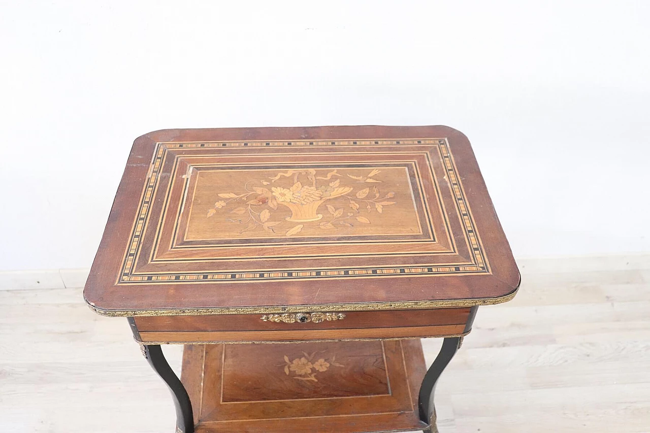 Antique Napoleon III coffee table, refined inlay and gilded bronzes, 19th century 1070368