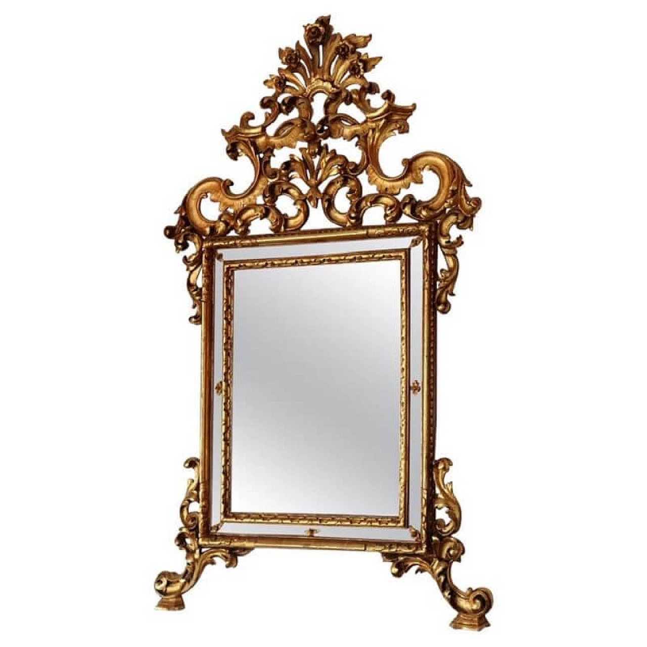 Specchiera stile antico Luigi XV legno intagliato e dorato foglia oro 1070384