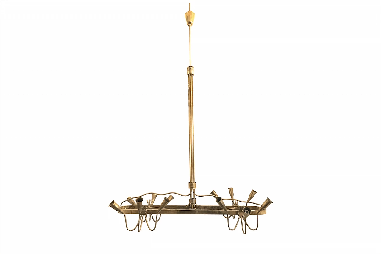 Brass chandelier with vegetal motifs, 40s 1