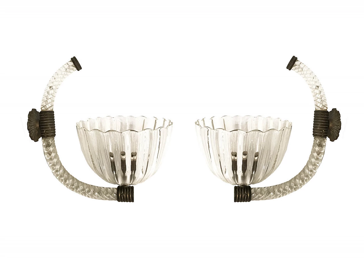 Pair of Barovier style glass wall sconces, Italy, 40's 1