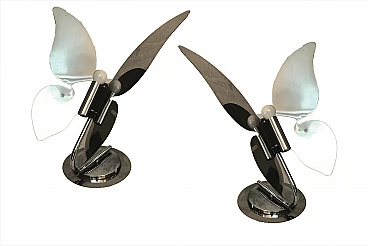 Pair of butterfly-shaped metal table lamps, 80s