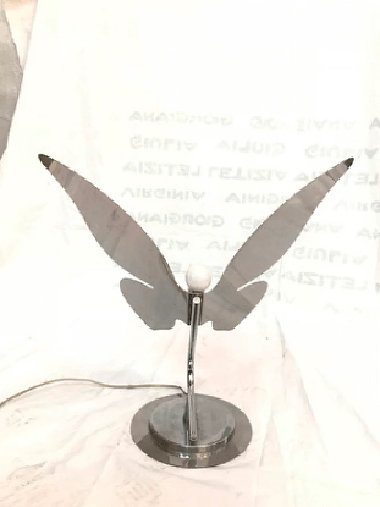 Pair of butterfly-shaped metal table lamps, 80s 2