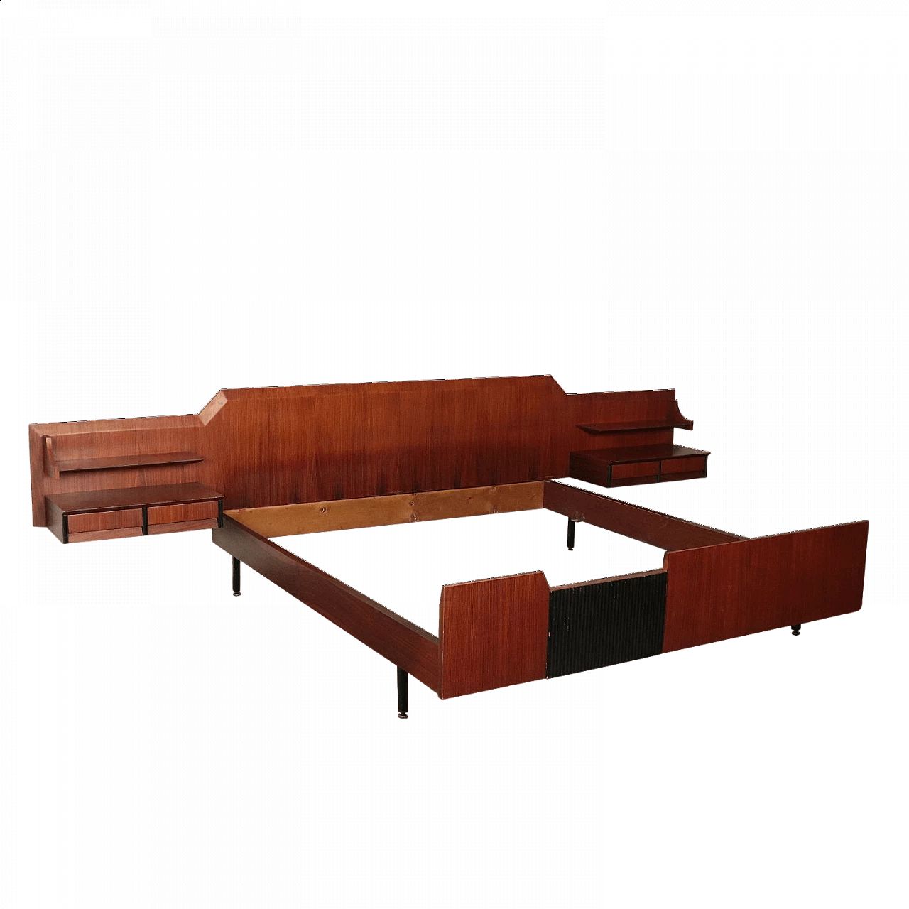 Double bed with bedside tables, rosewood, 60's 1071278