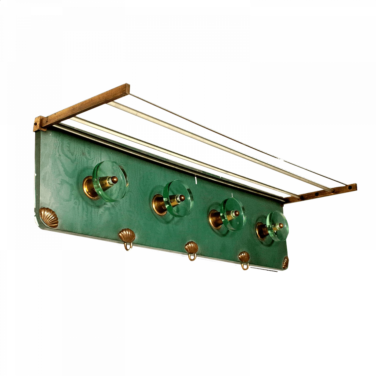 Wall coat rack, glass and brass, '50s 1071296