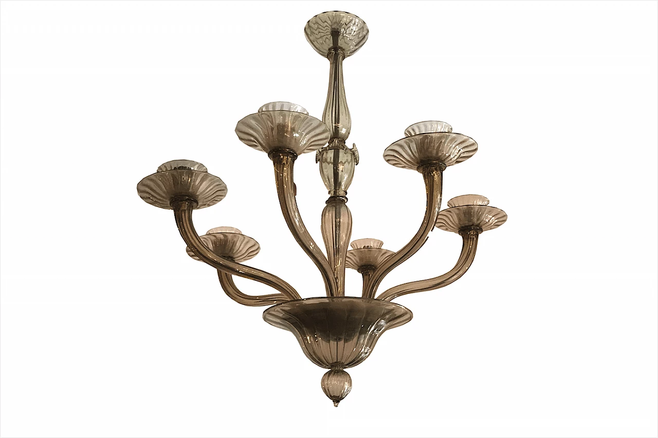 Amber colored Murano glass chandelier with six lights, Italy, 60s 1