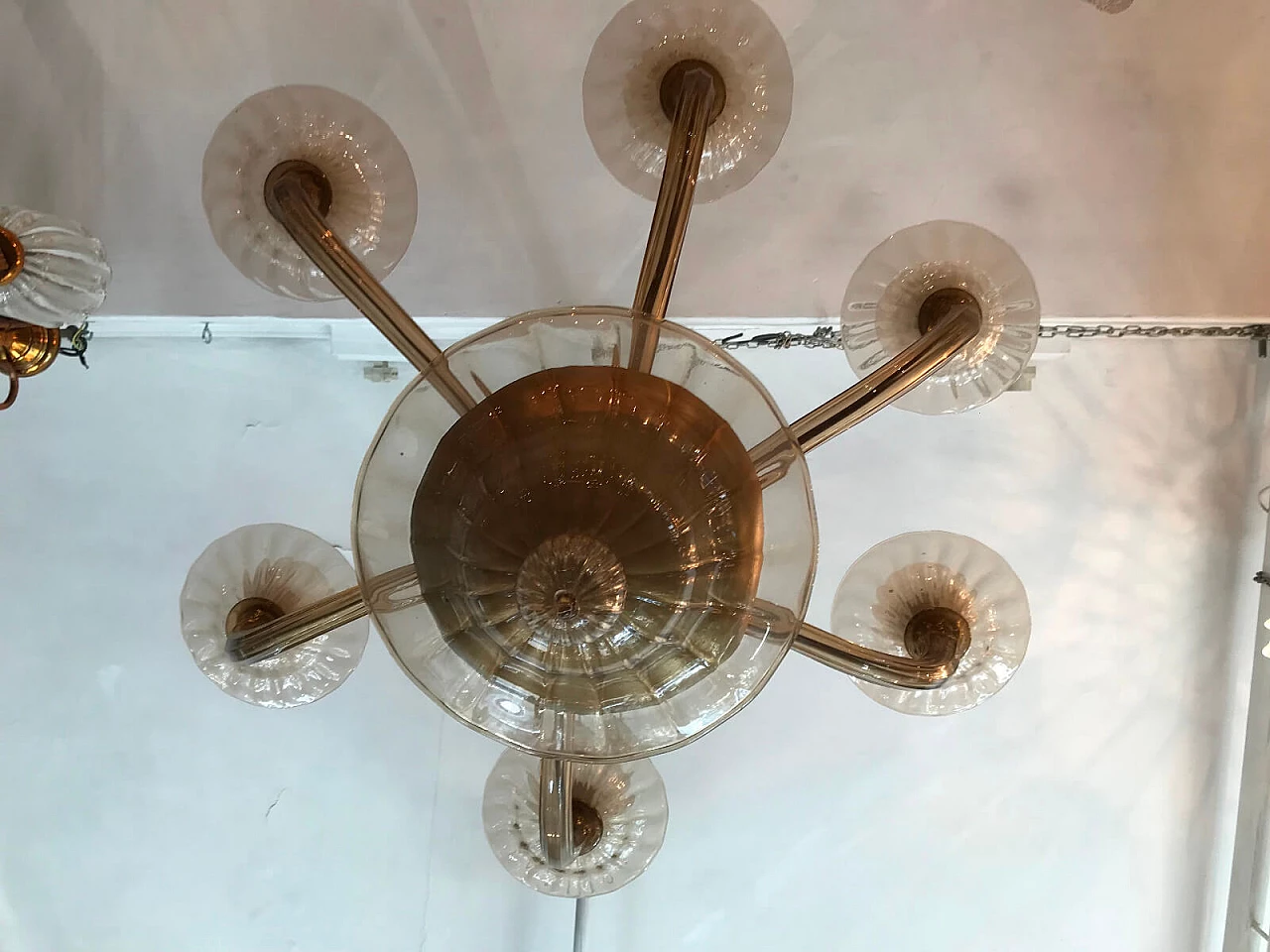 Lampadario color ambra a sei luci in vetro di Murano 2