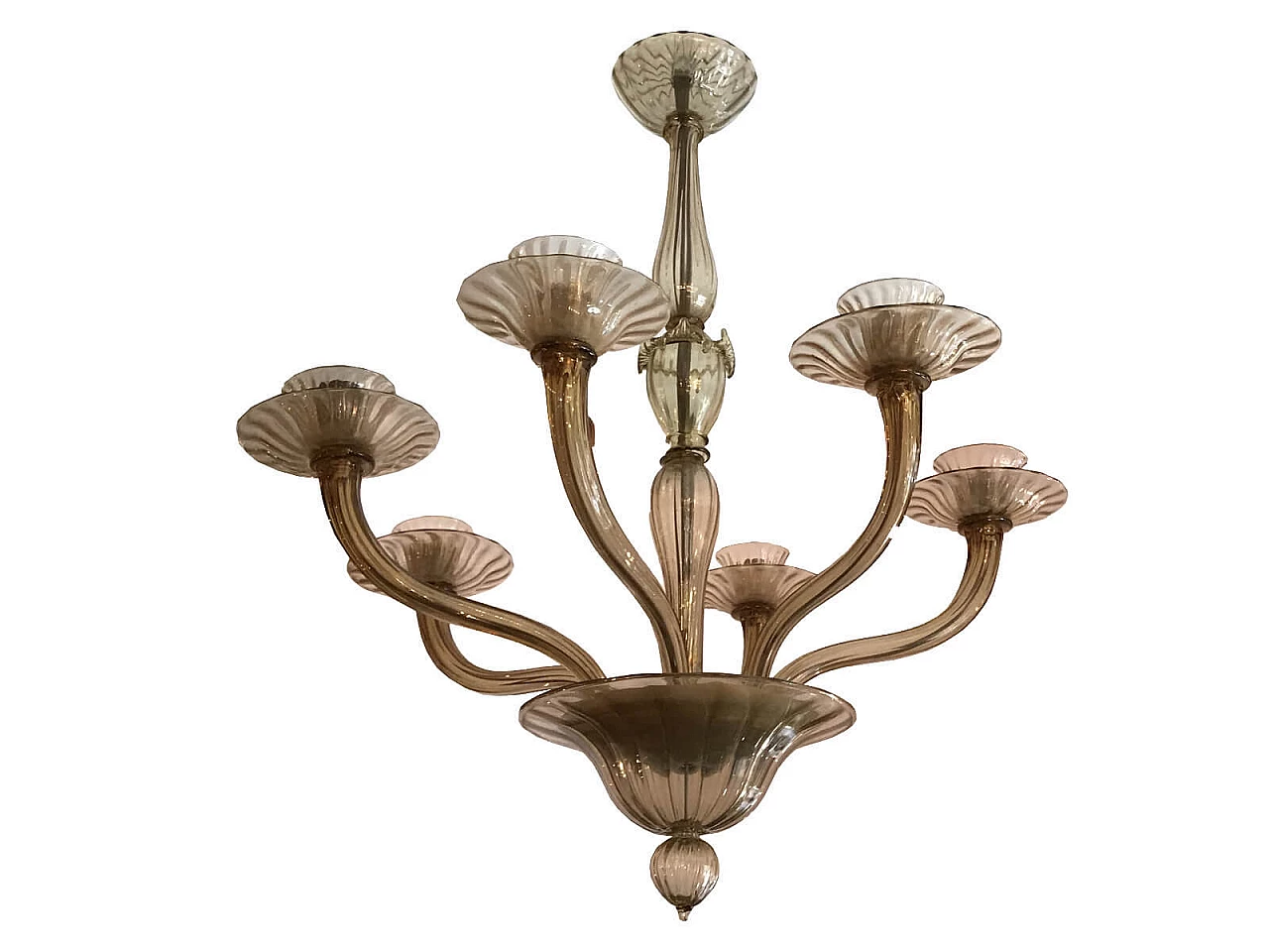 Amber colored Murano glass chandelier with six lights, Italy, 60s 4