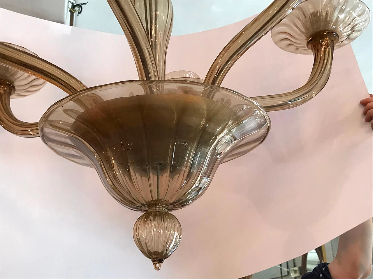 Lampadario color ambra a sei luci in vetro di Murano 3