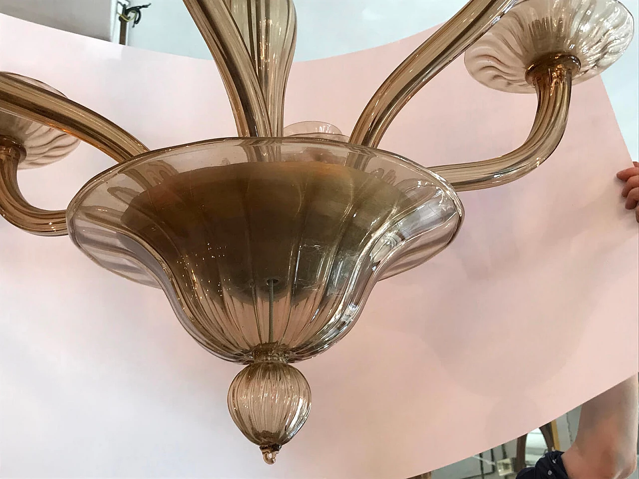 Amber colored Murano glass chandelier with six lights, Italy, 60s 3