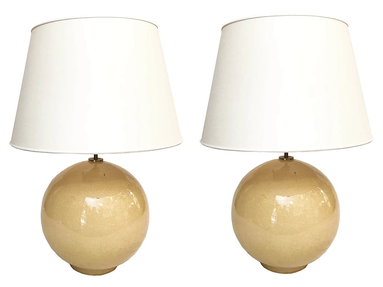 Pair of yellow glazed ceramic table lamps, 60s 5
