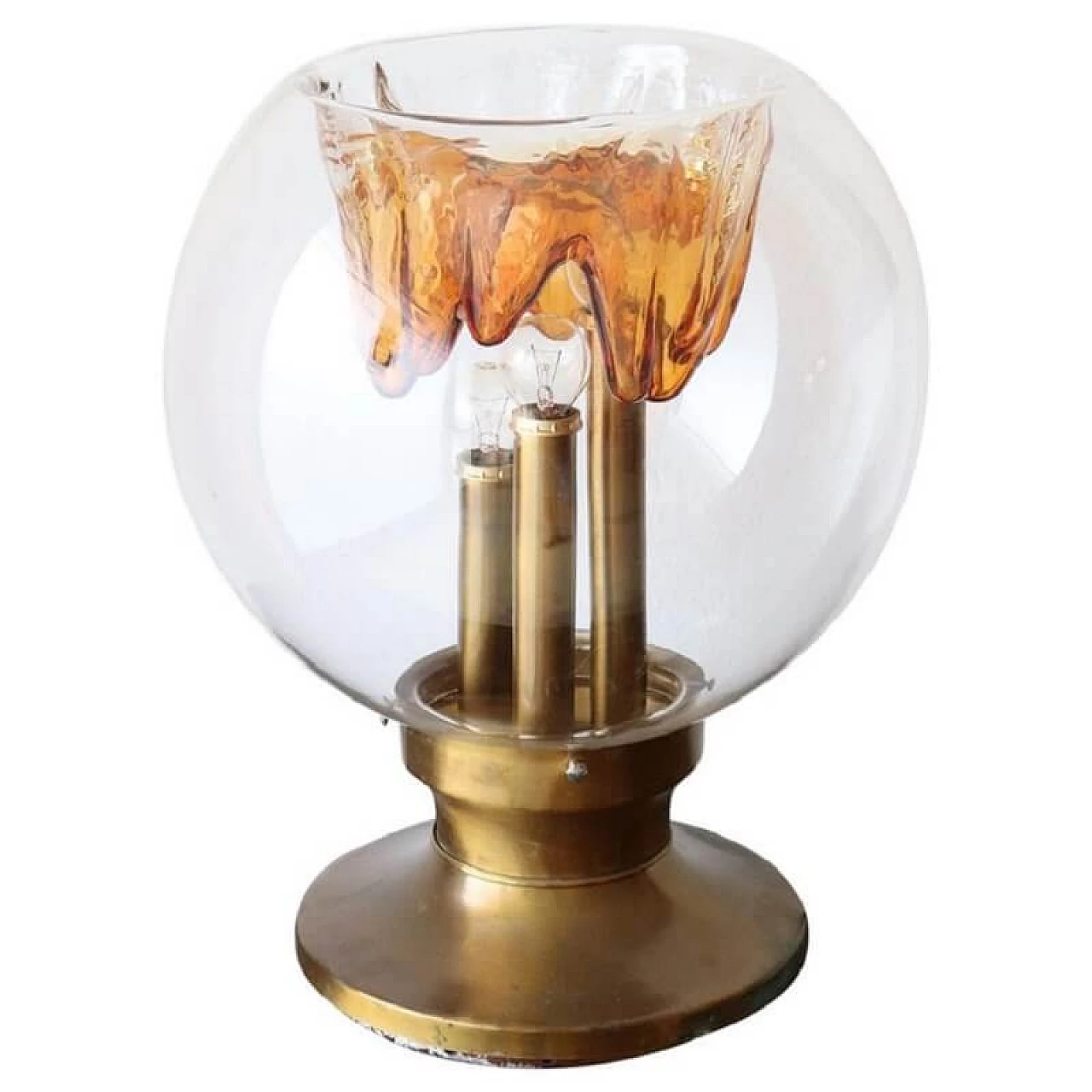 Lampada da scrivania in vetro di murano e base in ottone, Mazzega, anni '70 1071349