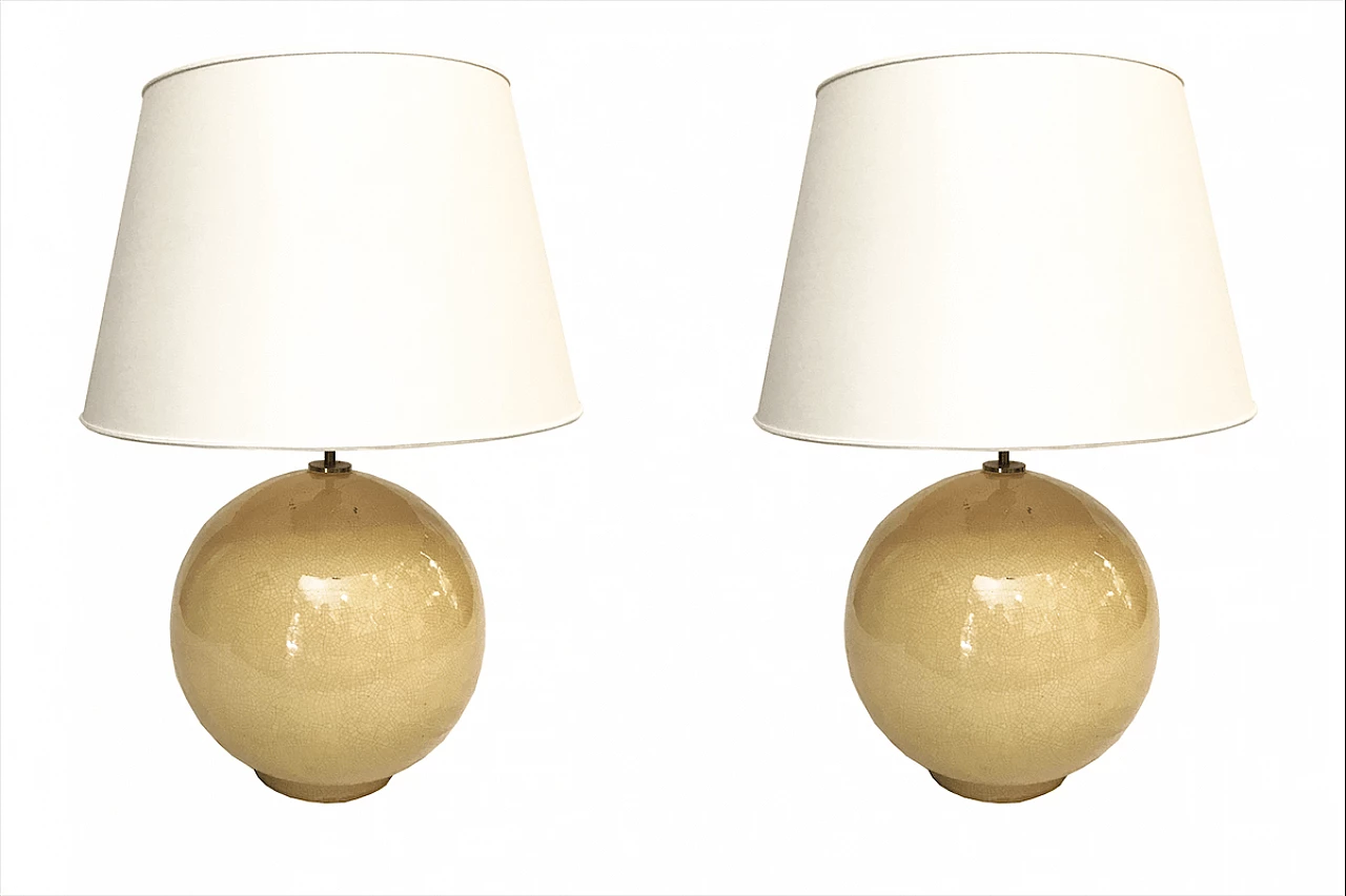Pair of yellow glazed ceramic table lamps, 60s 1