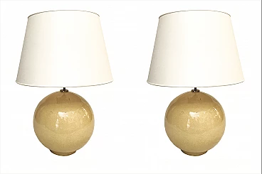 Pair of yellow glazed ceramic table lamps, 60s