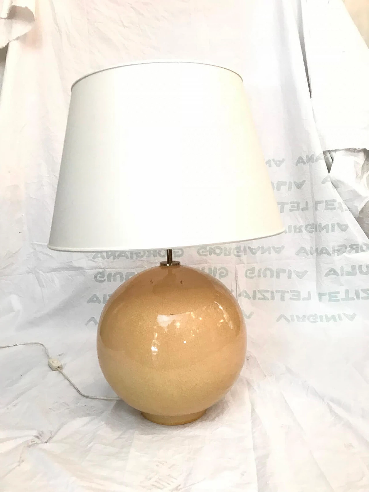 Pair of yellow glazed ceramic table lamps, 60s 2