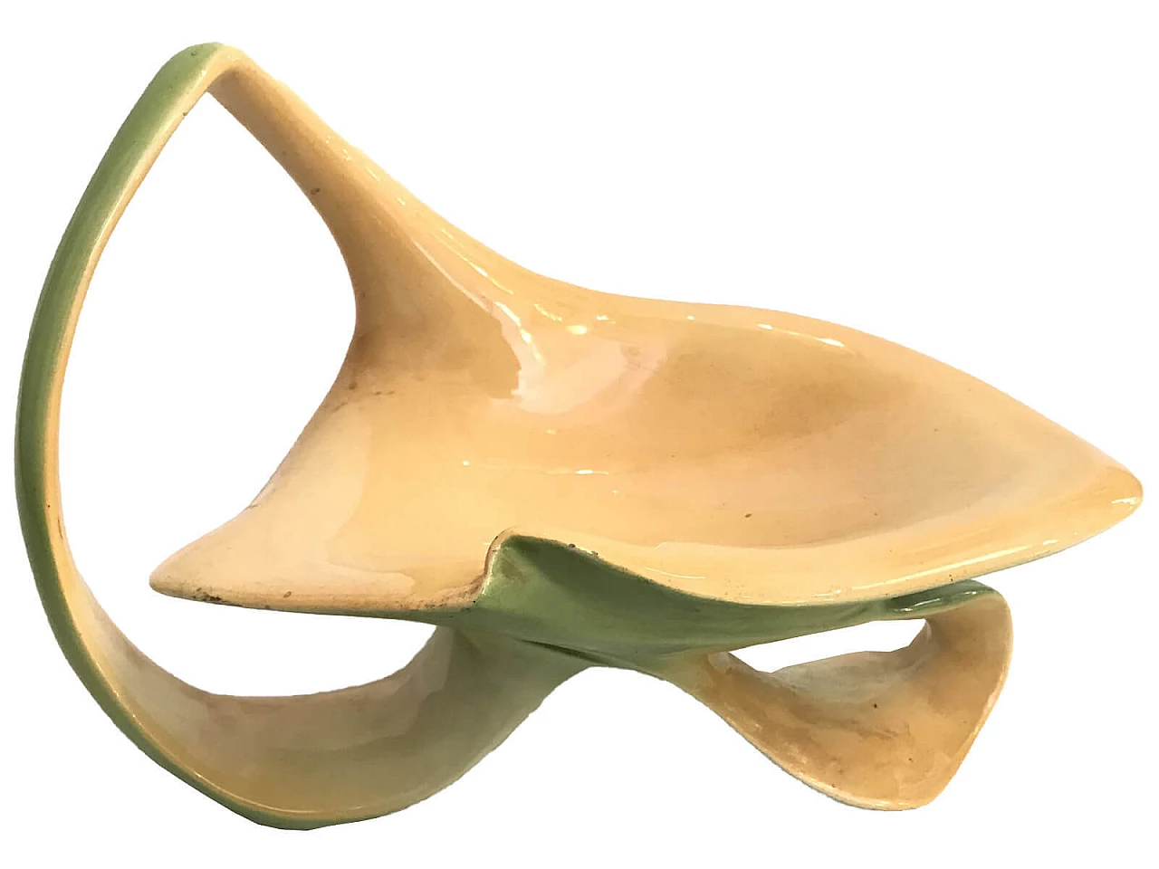 Alzatina in ceramica verde e gialla, anni ‘50 5