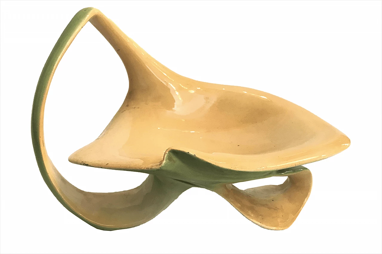 Alzatina in ceramica verde e gialla, anni ‘50 1