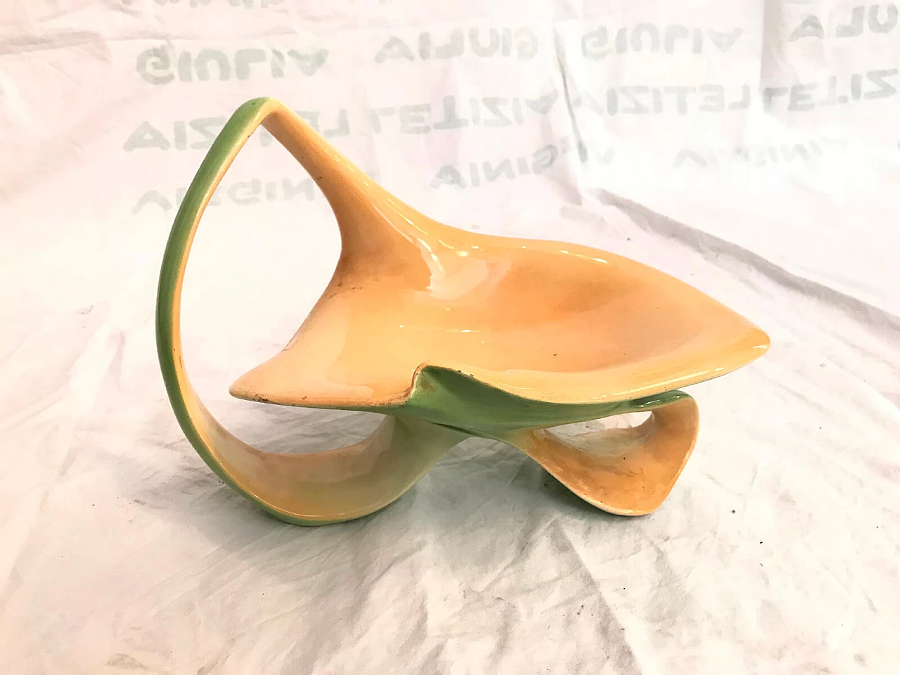 Alzatina in ceramica verde e gialla, anni ‘50 2