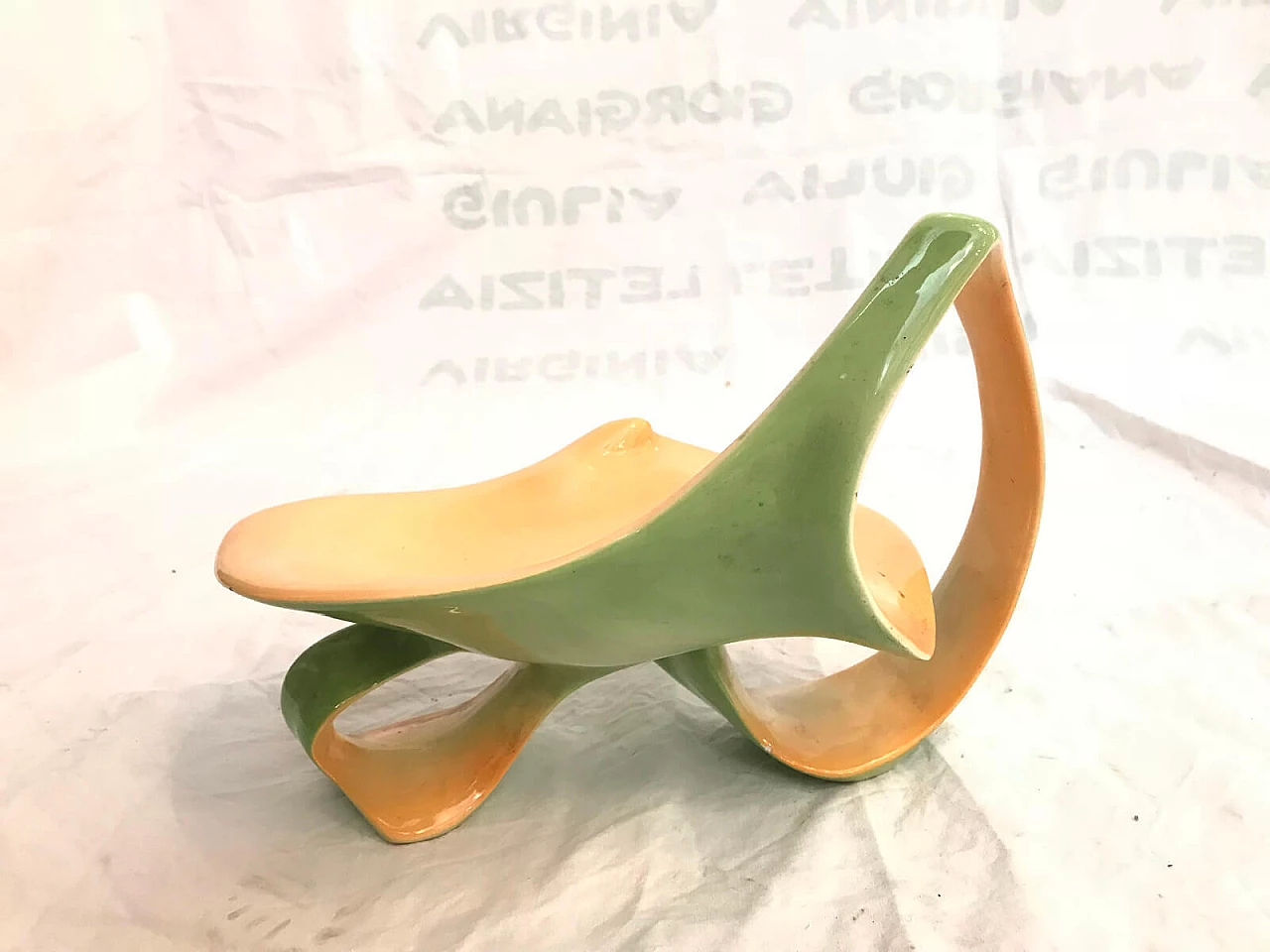 Alzatina in ceramica verde e gialla, anni ‘50 3