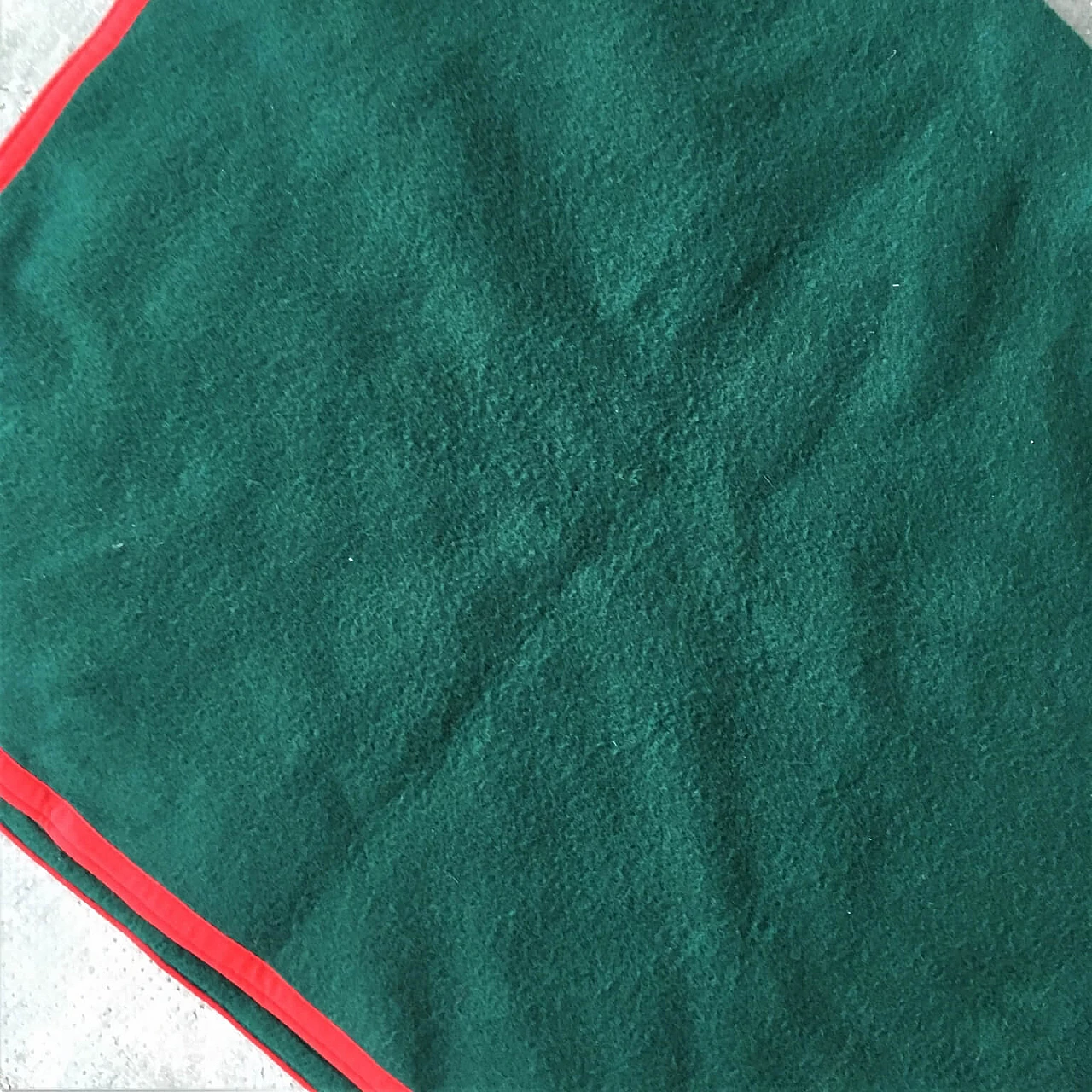 Green handmade Selleria Pariani blanket, pure new wool, red profiles and leather, 1980 1071712