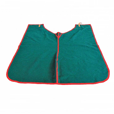 Green handmade Selleria Pariani blanket, pure new wool, red profiles and leather, 1980