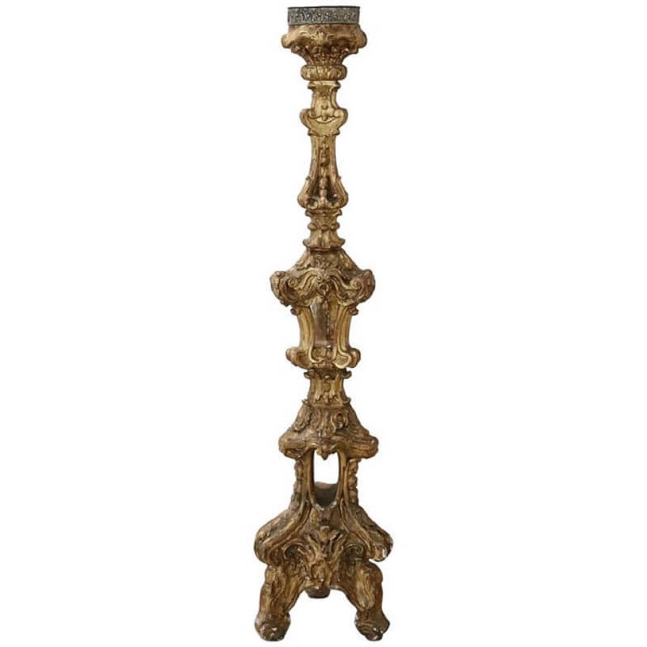 Grande Candelabro antico in legno intagliato dorato con foglia oro Sec XVII 1072102