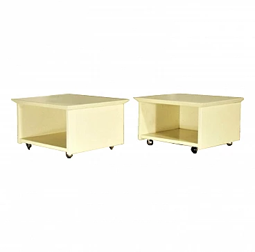Pair of bedside tables on wheels by Claudio Salocchi for Sormani in special sand lacquer, 1975