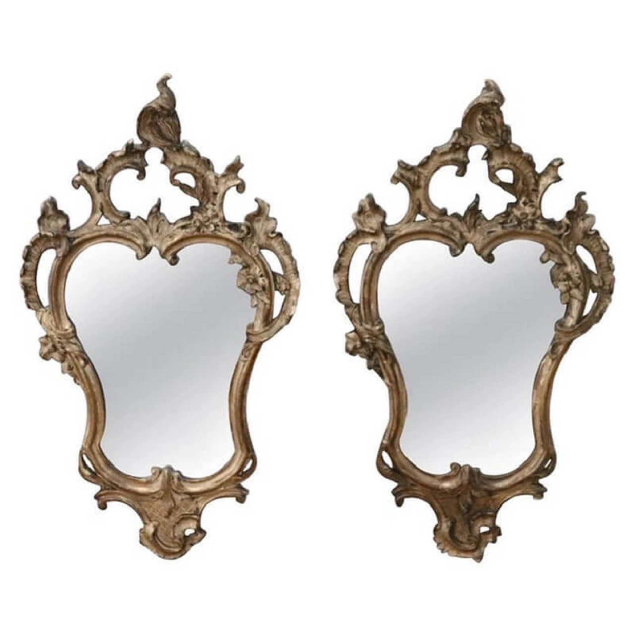 Coppia di specchiere stile antico Luigi XV legno intagliato e dorato sec XX 1072151