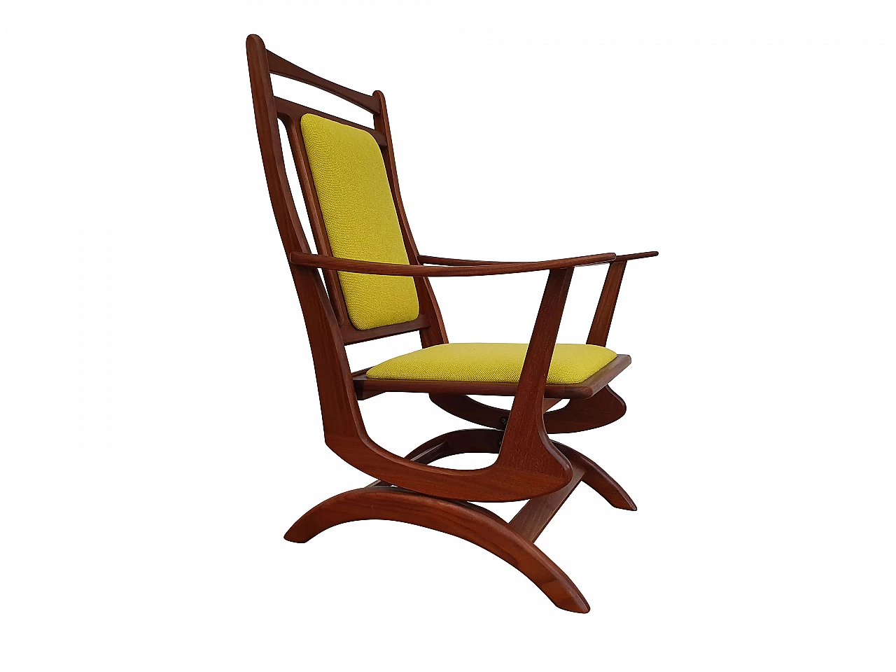 Sedia a dondolo in legno massello di teak, KVADRAT lana, anni '60, ristrutturato 1072394