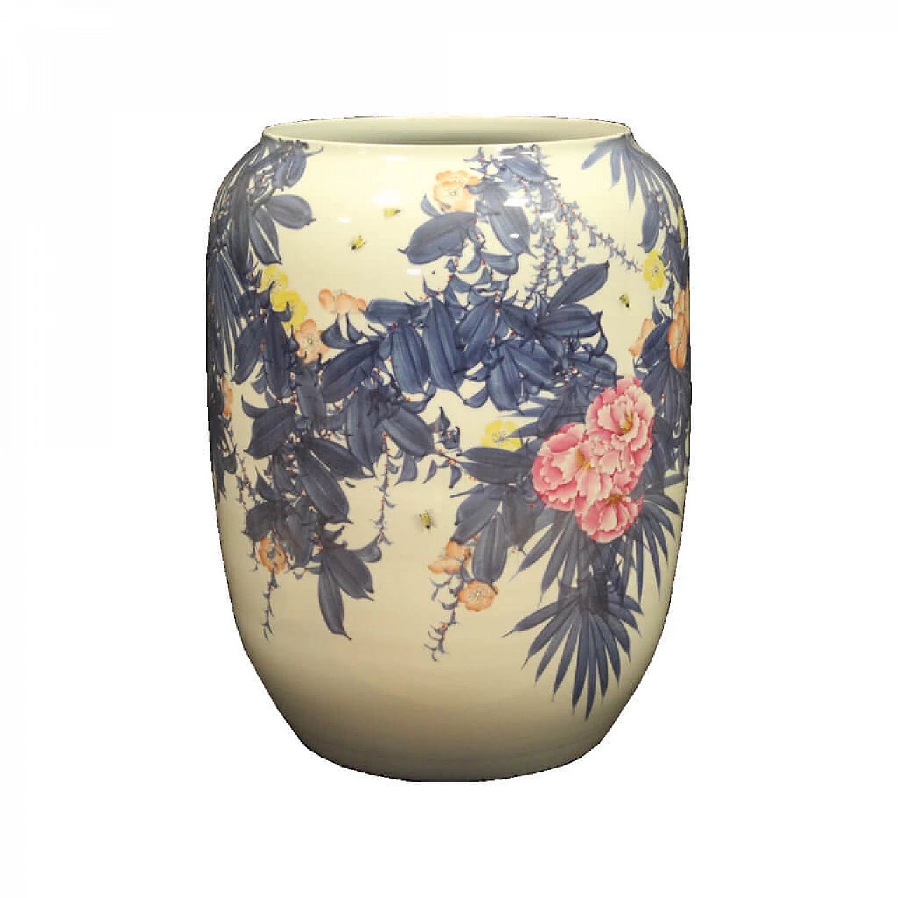 Grande vaso cinese in ceramica dipinta con fiori 1072435