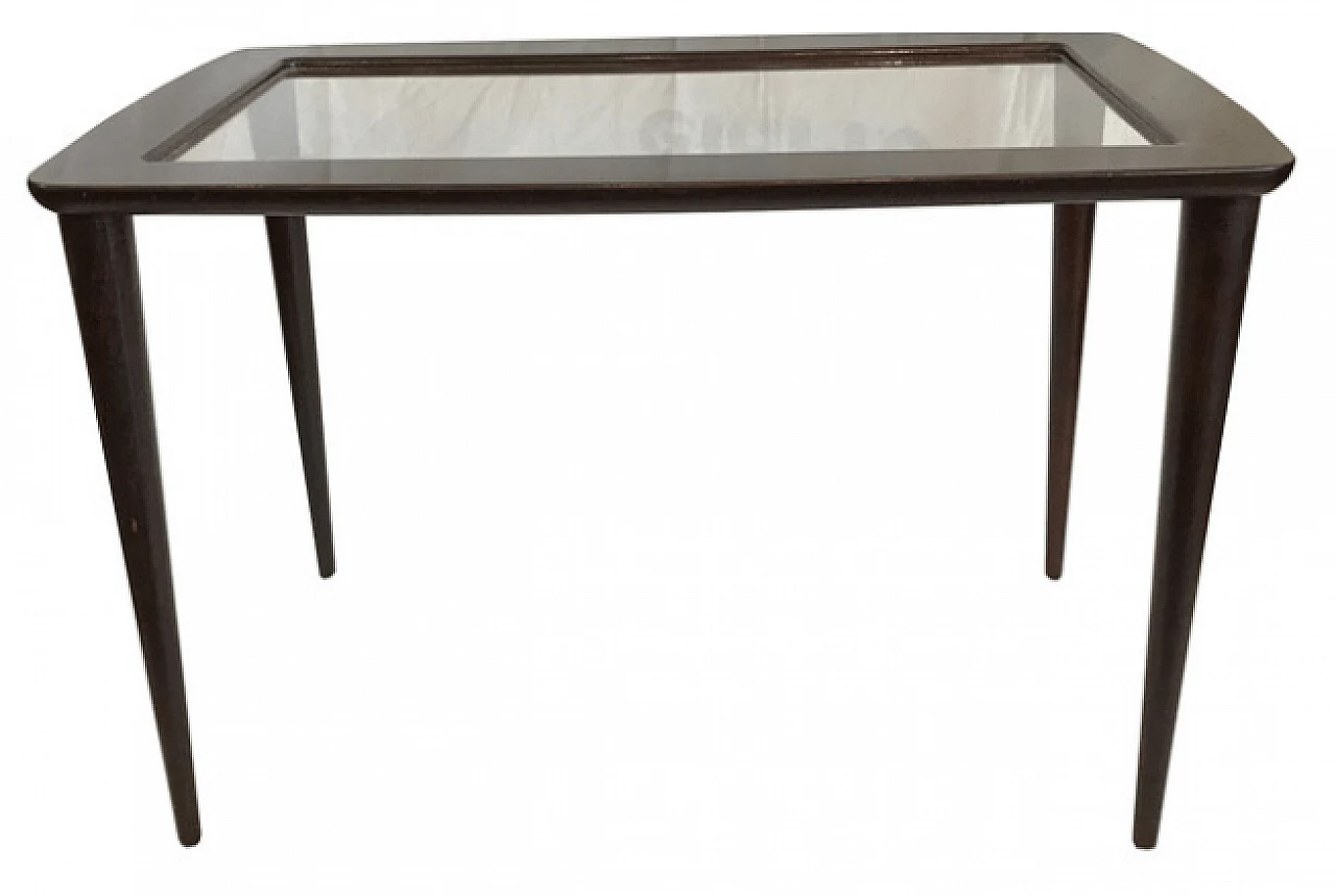 Italian coffee table in glass and wood, '60s 1