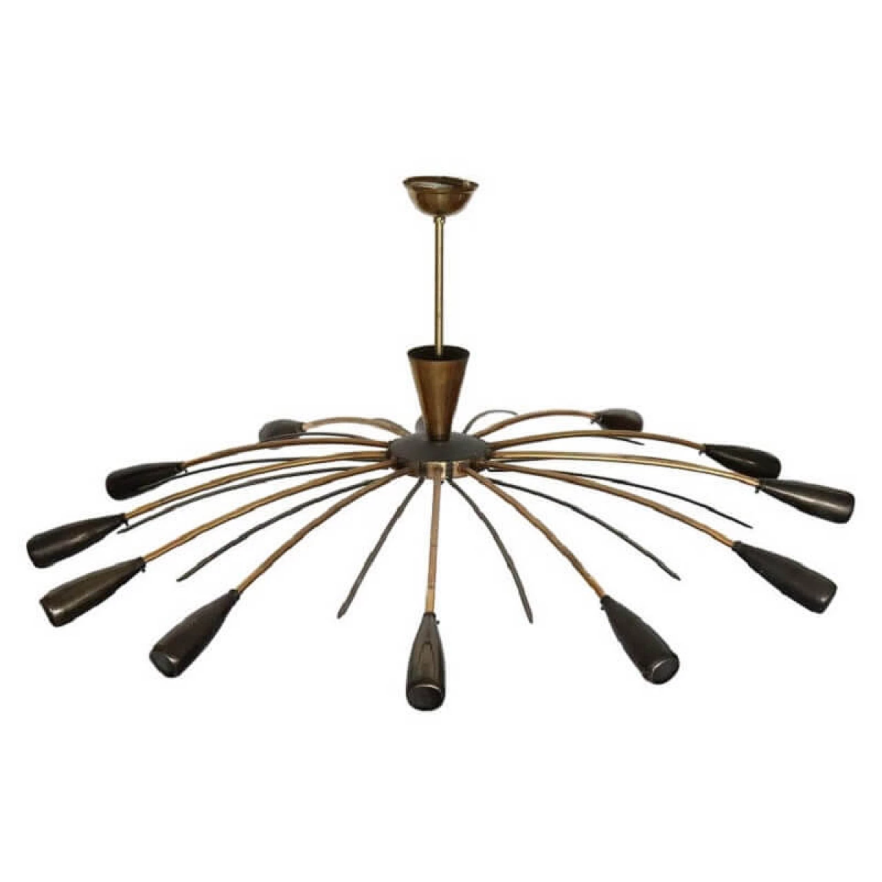 Italian design chandelier Stilnovo 12 lights in gilded brass, '50s 1072673