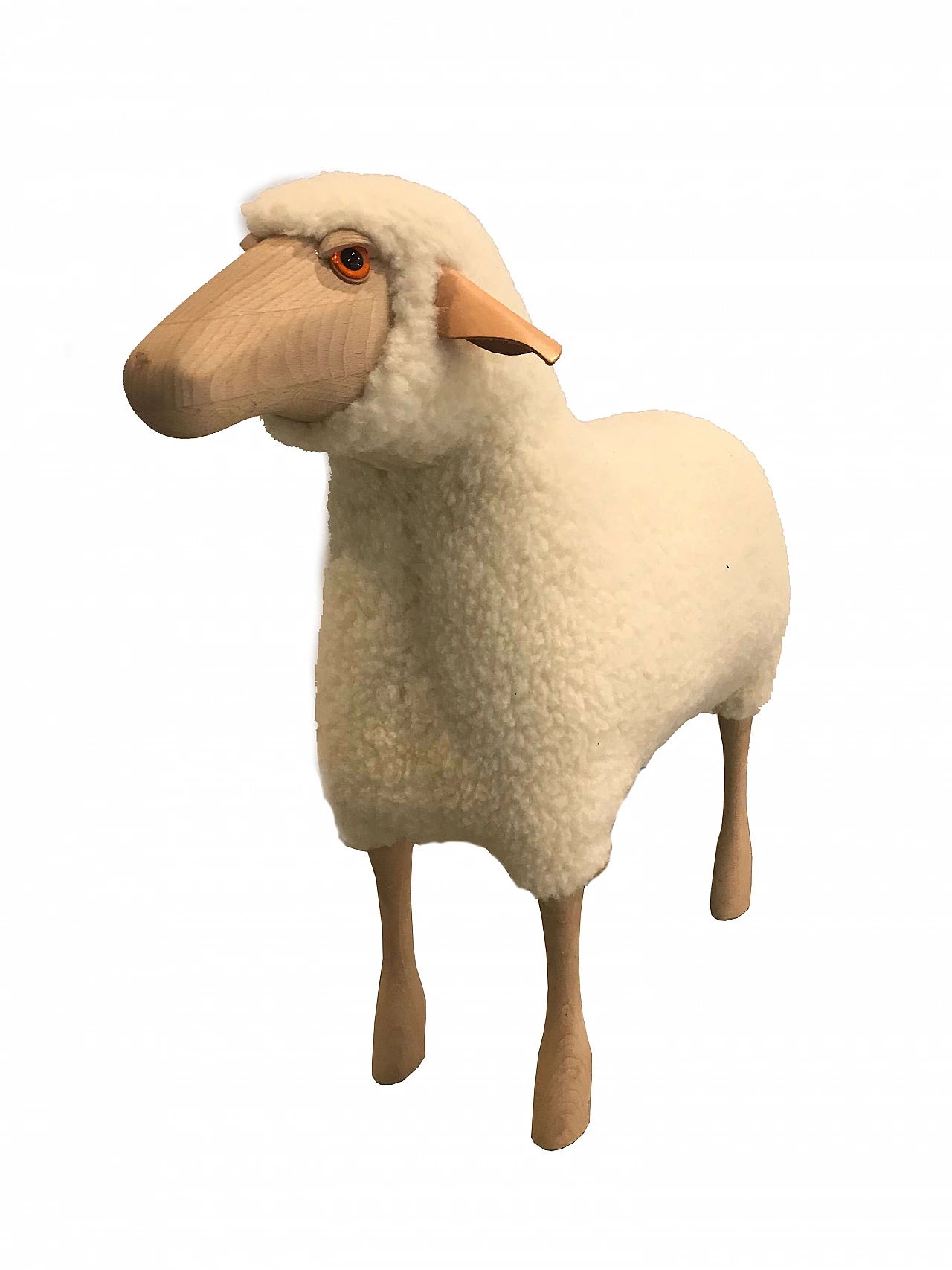 Sgabello scultura Pecora, produzione tedesca, in legno e lana 1072777