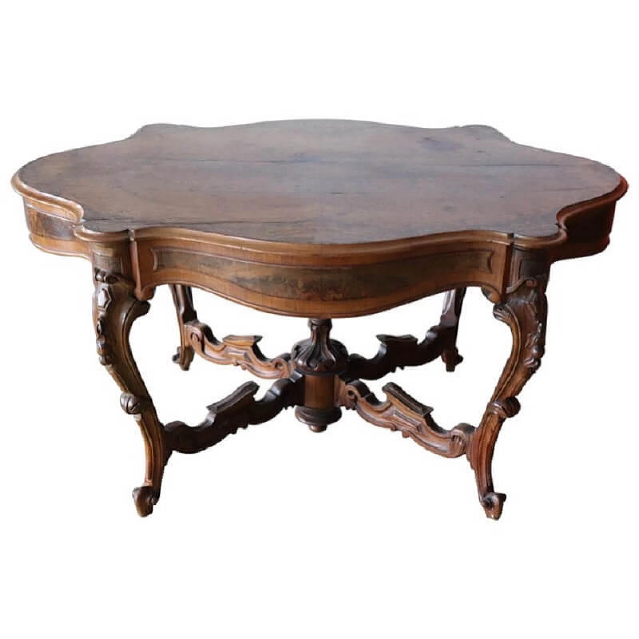 Large antique floral table with biscuit in walnut and high briarwood of the XIX century 1072794