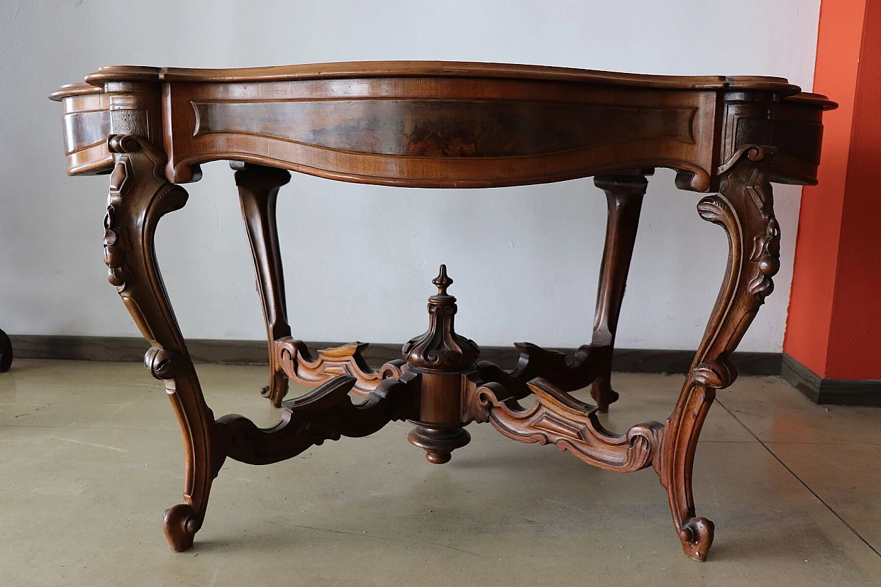 Large antique floral table with biscuit in walnut and high briarwood of the XIX century 1072796