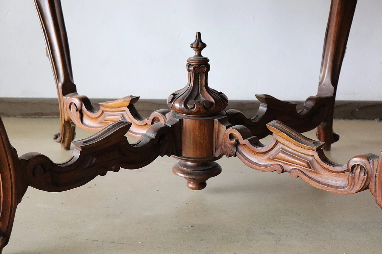 Large antique floral table with biscuit in walnut and high briarwood of the XIX century 1072797