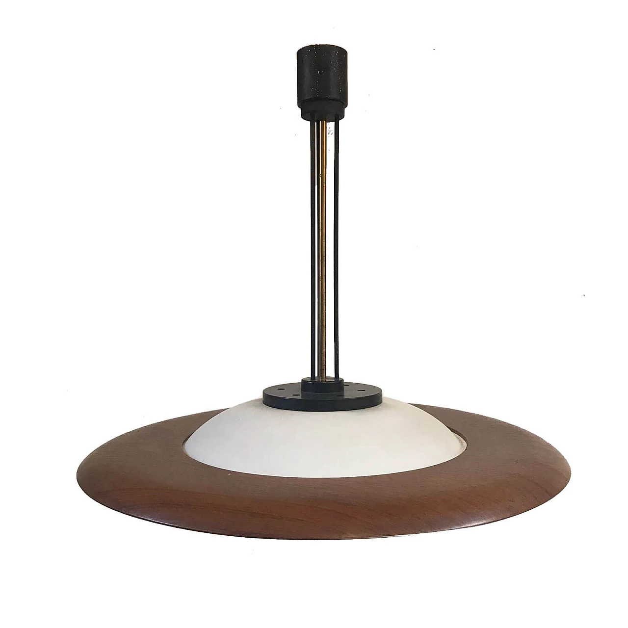 Pendant lamp in teak and opaline glass 1072851