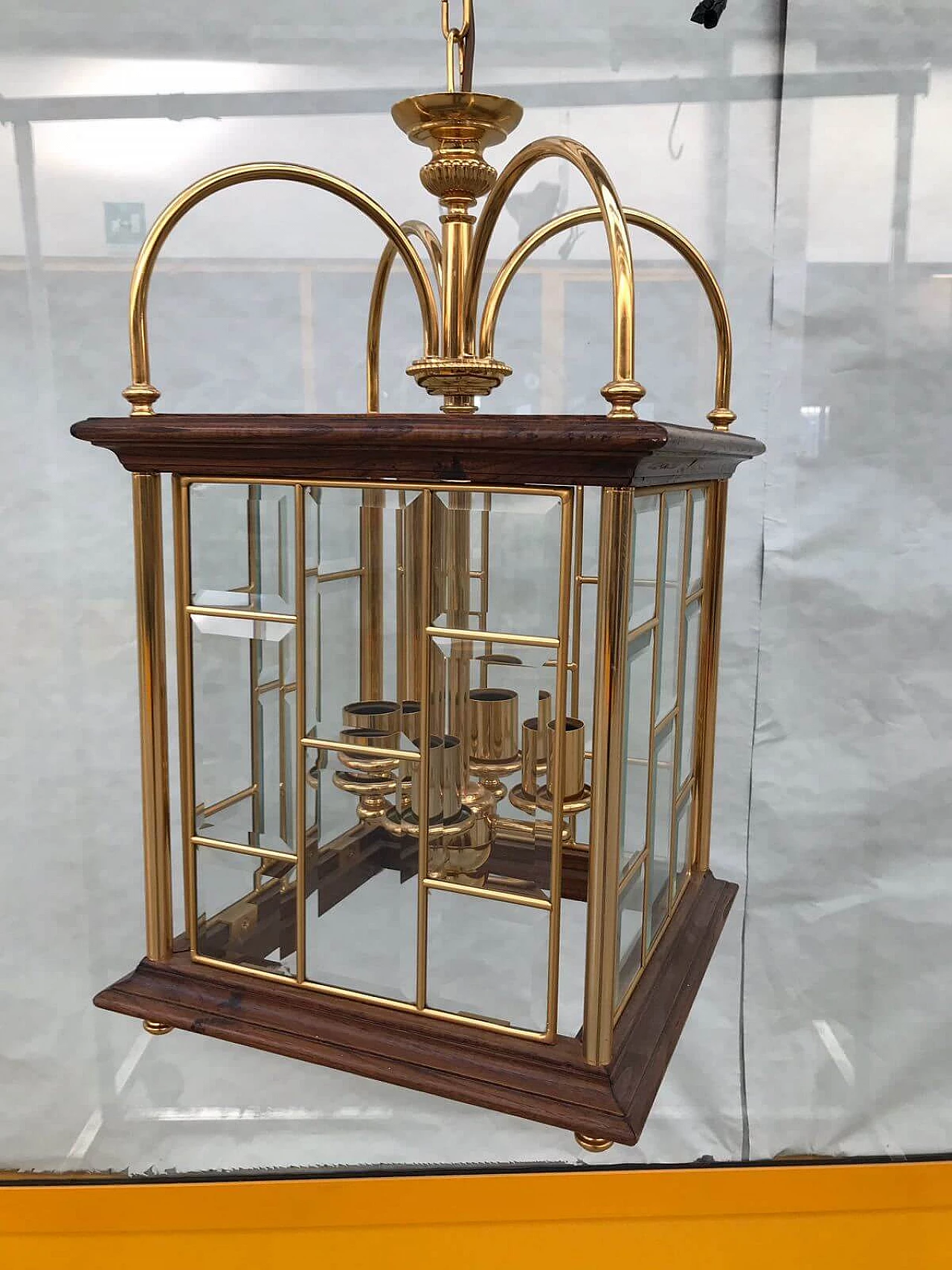 Brass, wood and cut glass lantern, 80s 6