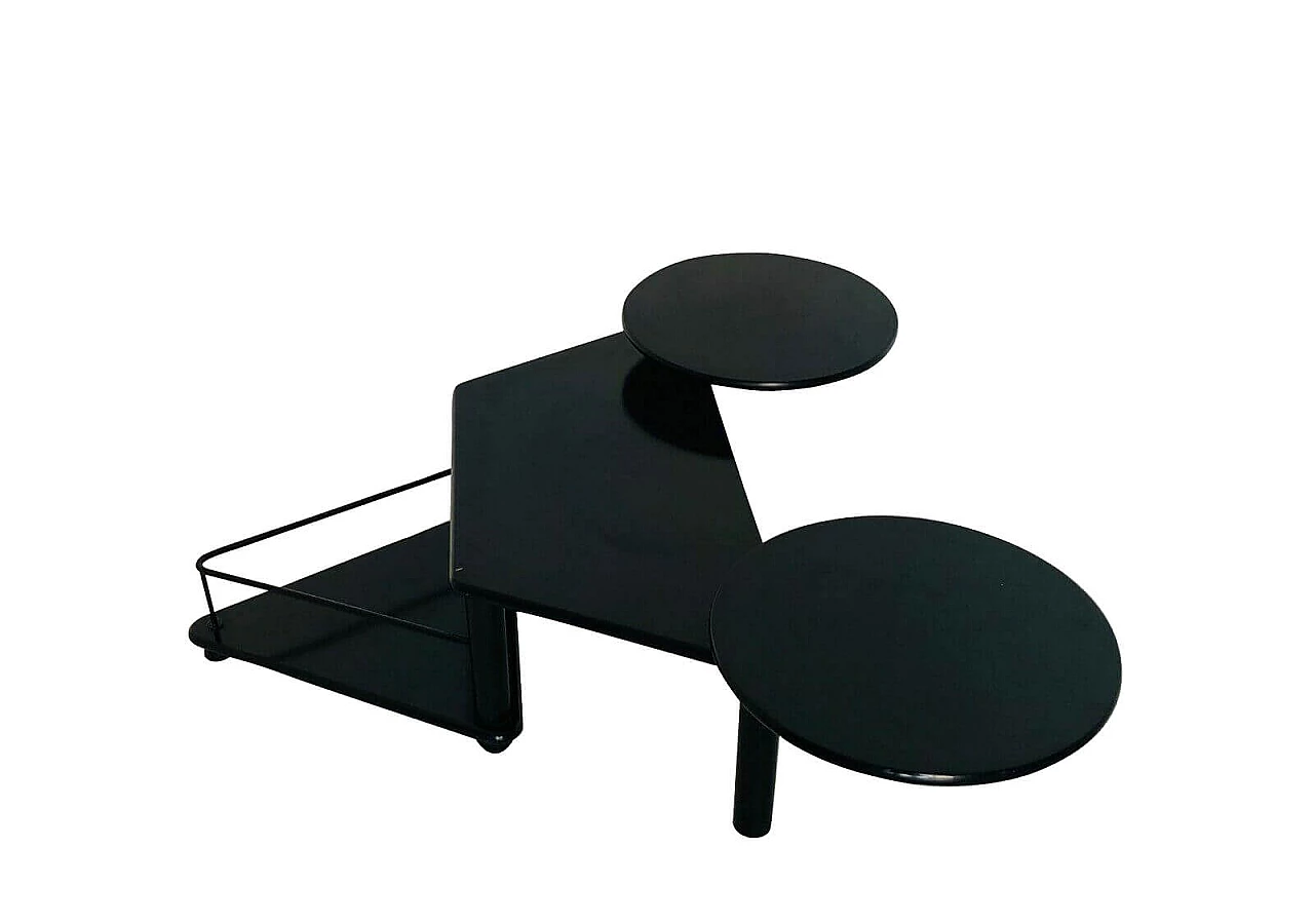 Small table in black lacquered wood with bottle holder, 80's 1072907