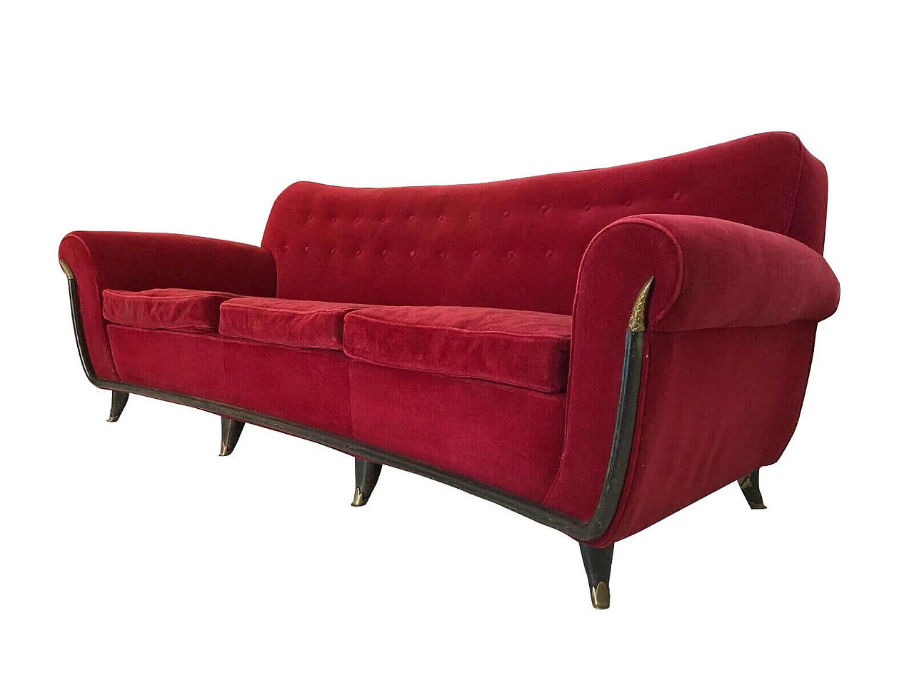 Red velvet sofa with 3 seats, FBG Meda, 1950s 1072909
