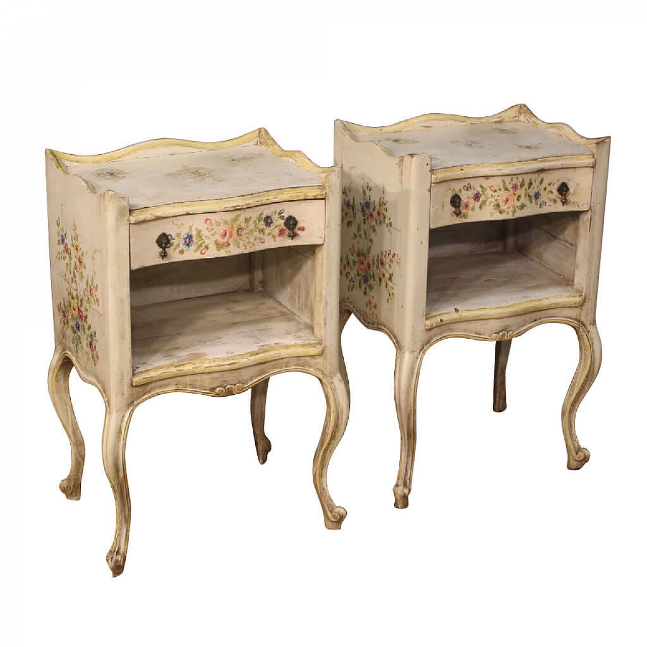 Pair of Venetian bedside tables lacquered and painted 1072926