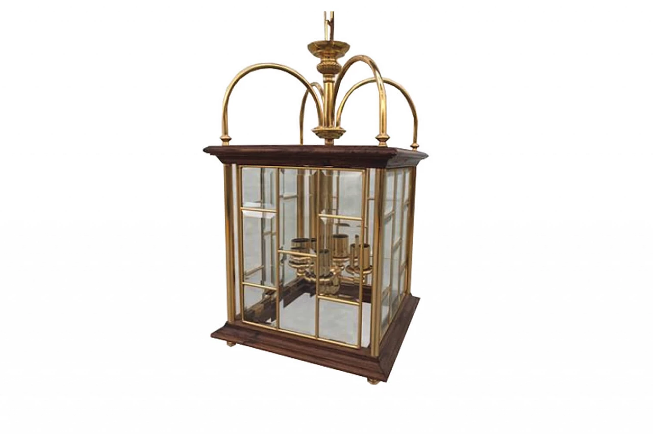 Brass, wood and cut glass lantern, 80s 1