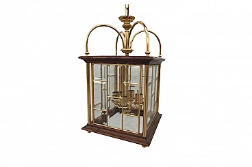 Lanterna in ottone e legno con vetri molati, anni ‘80