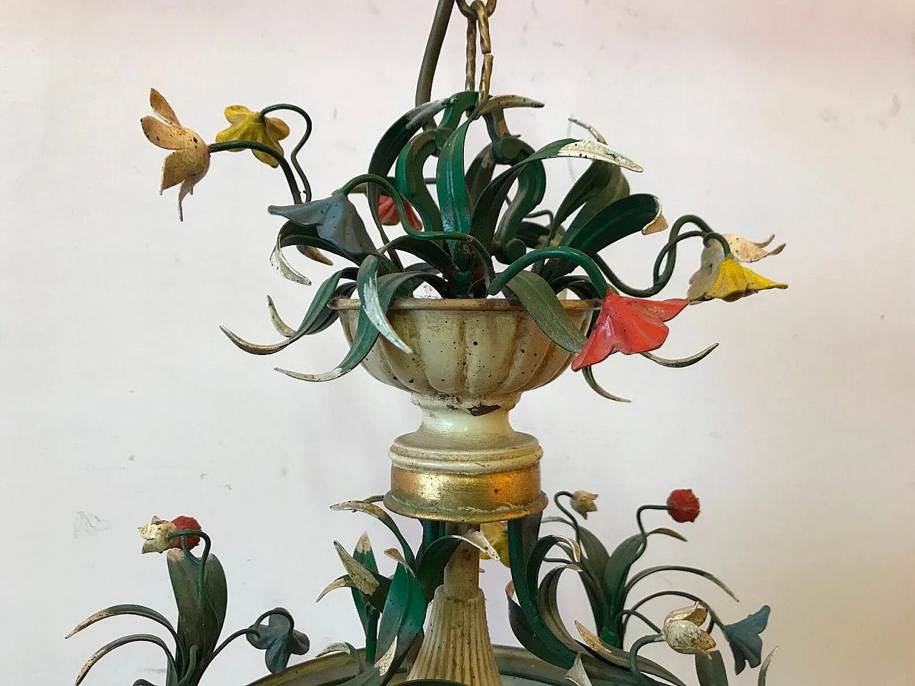 Metal and wood lantern with floral motifs, Italy, 50s 7
