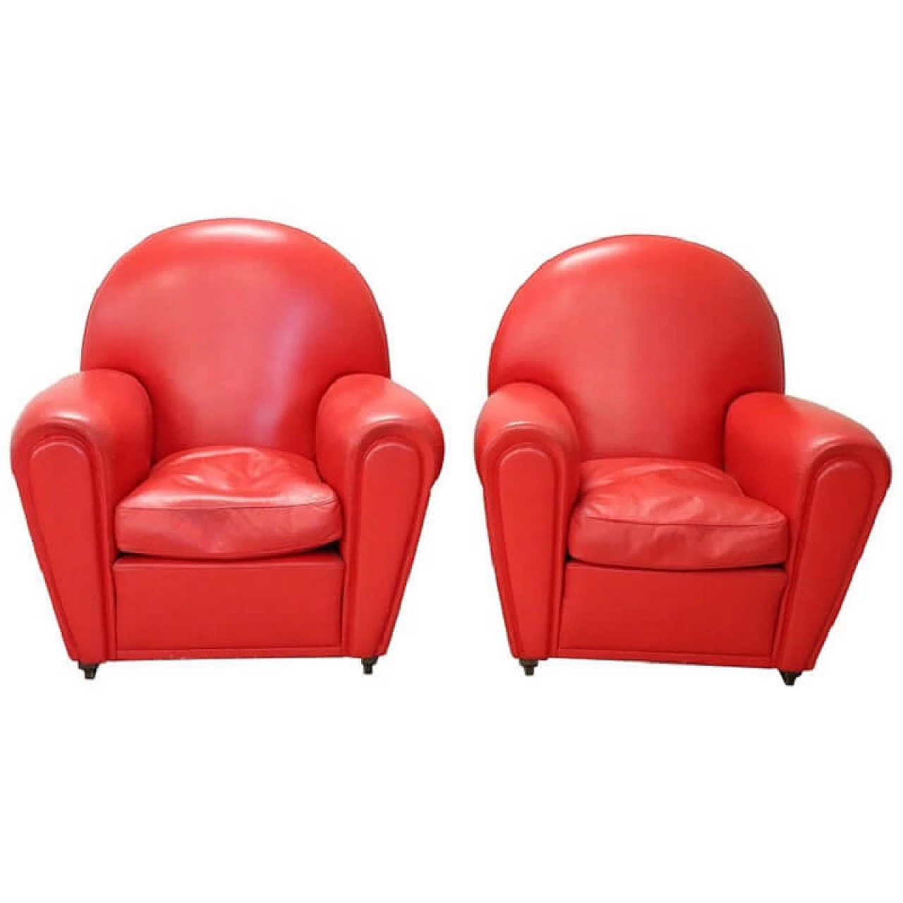 Coppia di Poltrone Frau in Pelle rossa, riprodotta come le prime degli anni '30, edizione numerata 1073085