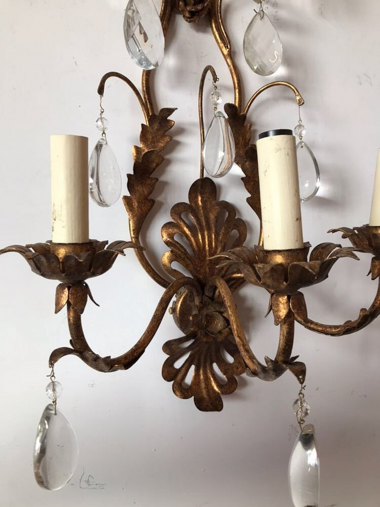 Pair of metal and glass wall lamps, Italy, 60s 3