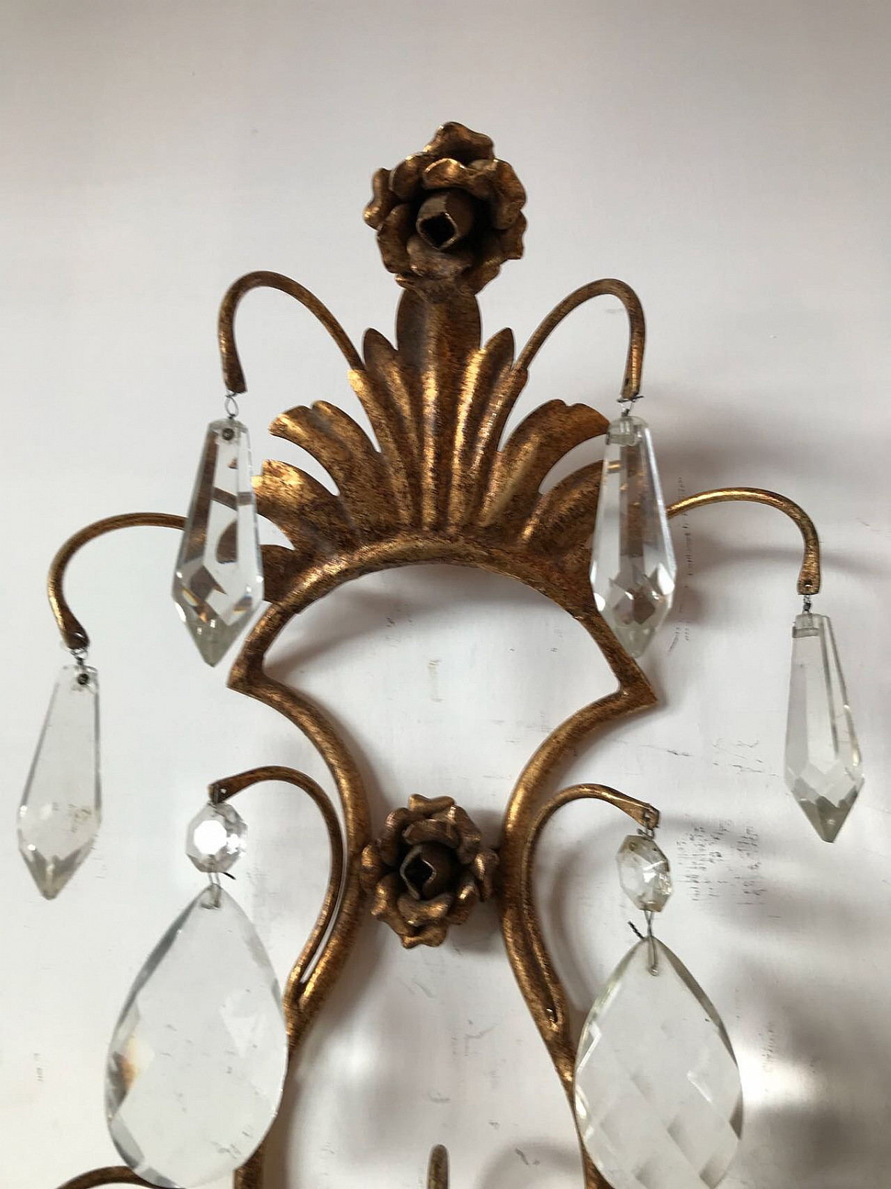 Pair of metal and glass wall lamps, Italy, 60s 4