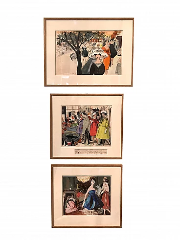 Tre tempera su carta, per copertine moda, anni '50